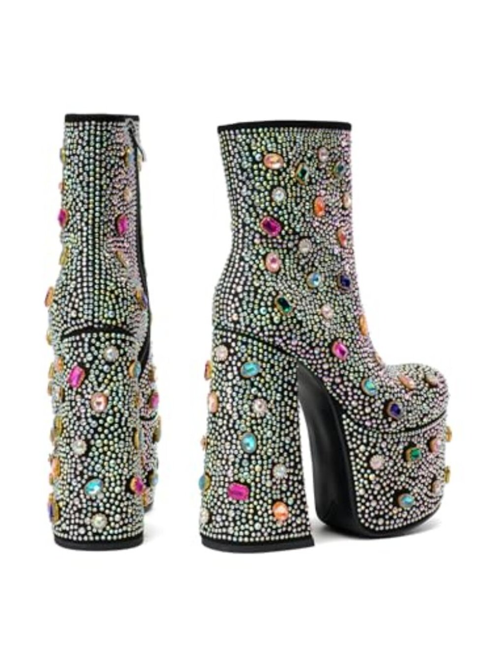 Rhinestone Platform Boots with Chunky Heel - Sparkly Ankle Boots for Party & - Picture 4 of 7